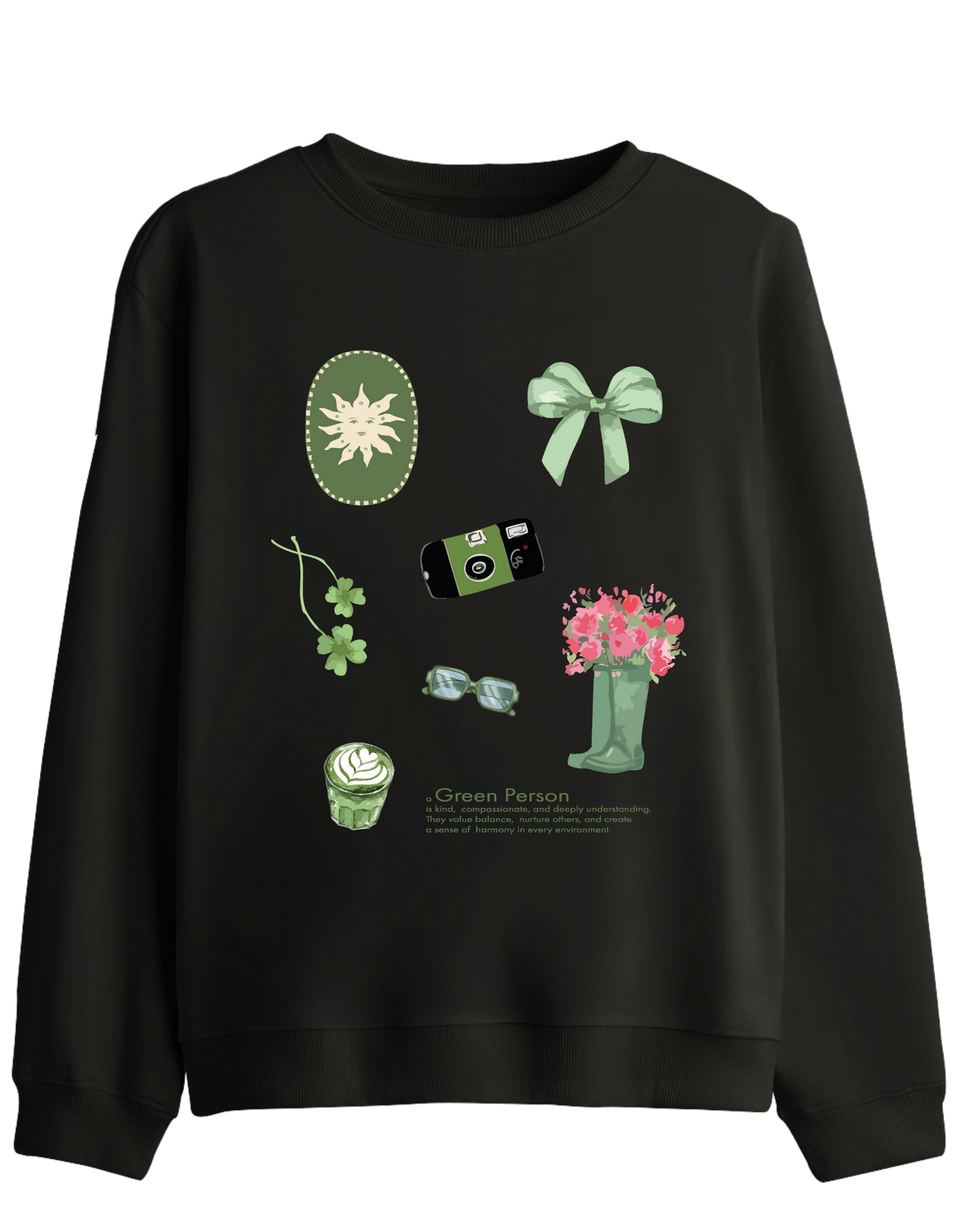Green Person Baskılı Bisiklet Yaka Sweatshirt
