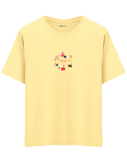 Paw-Mas Baskılı Bisiklet Yaka Oversize T-shirt