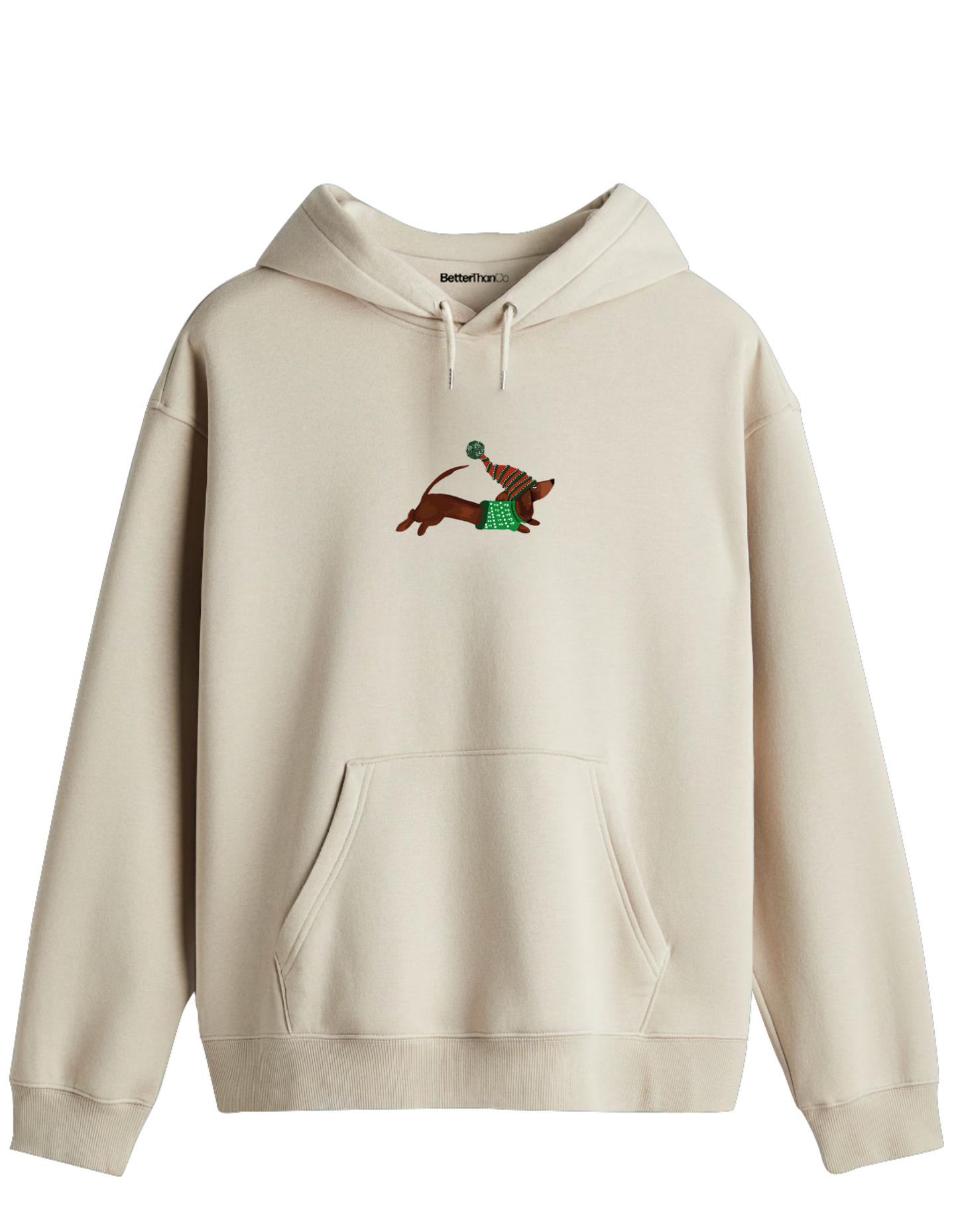 Santa Sausage Dog Baskılı Unisex Kapüşonlu Yaka Hoodie