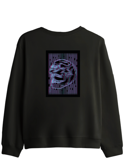 Neon Baskılı Bisiklet Yaka Sweatshirt