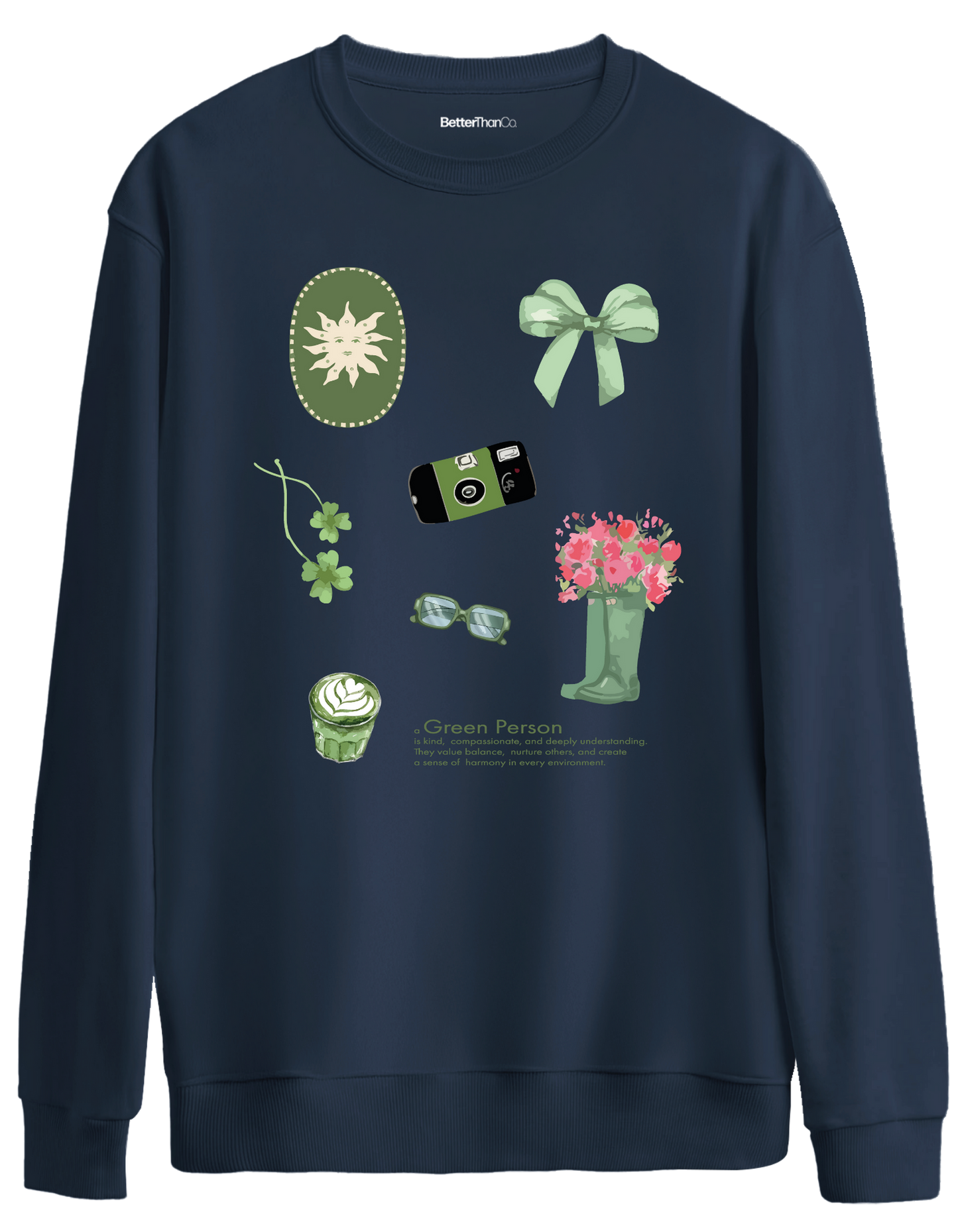 Green Person Baskılı Bisiklet Yaka Oversize Sweatshirt