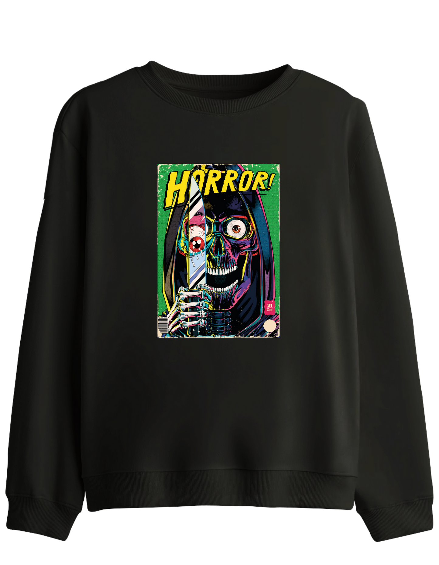 Horror Baskılı Bisiklet Yaka Sweatshirt