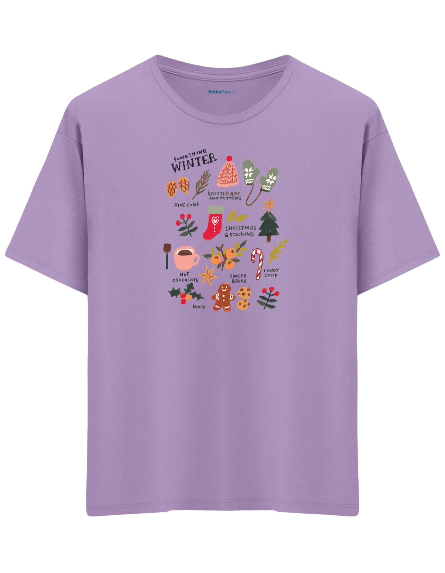 Winter Baskılı Bisiklet Yaka Oversize T-shirt