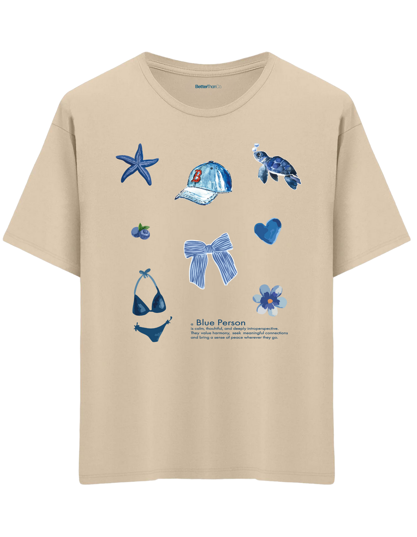 Blue Person Baskılı Bisiklet Yaka Oversize T-shirt