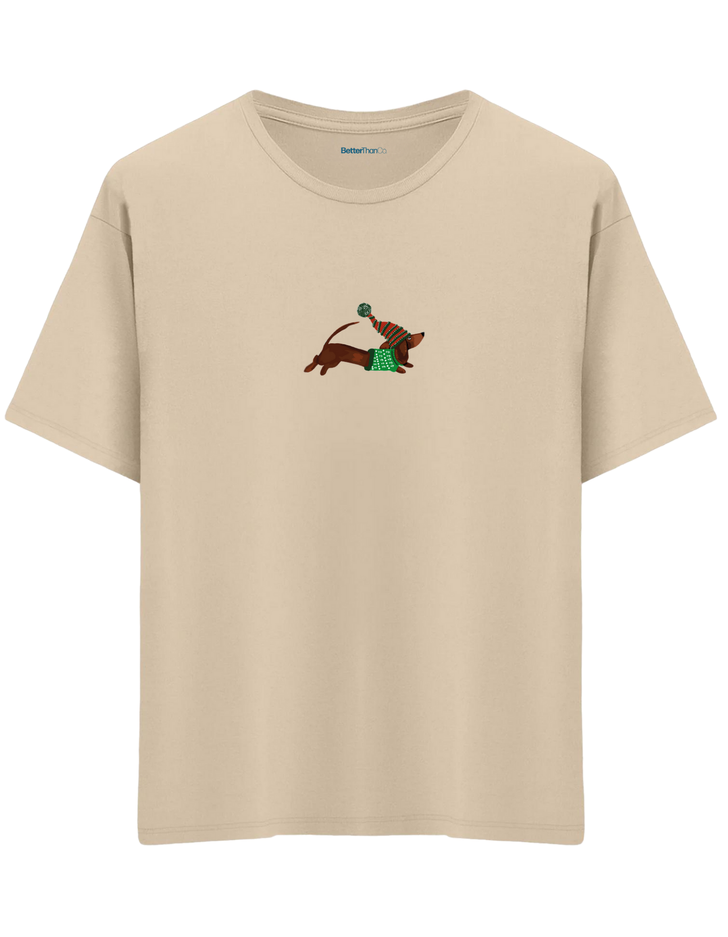 Santa Sausage Dog Baskılı Bisiklet Yaka Oversize T-shirt
