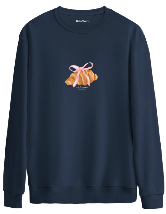 Kruvasan Baskılı Bisiklet Yaka Oversize Sweatshirt