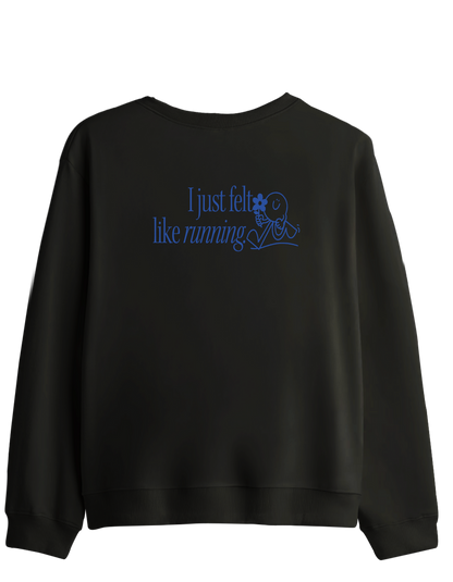 Running Baskılı Bisiklet Yaka Sweatshirt