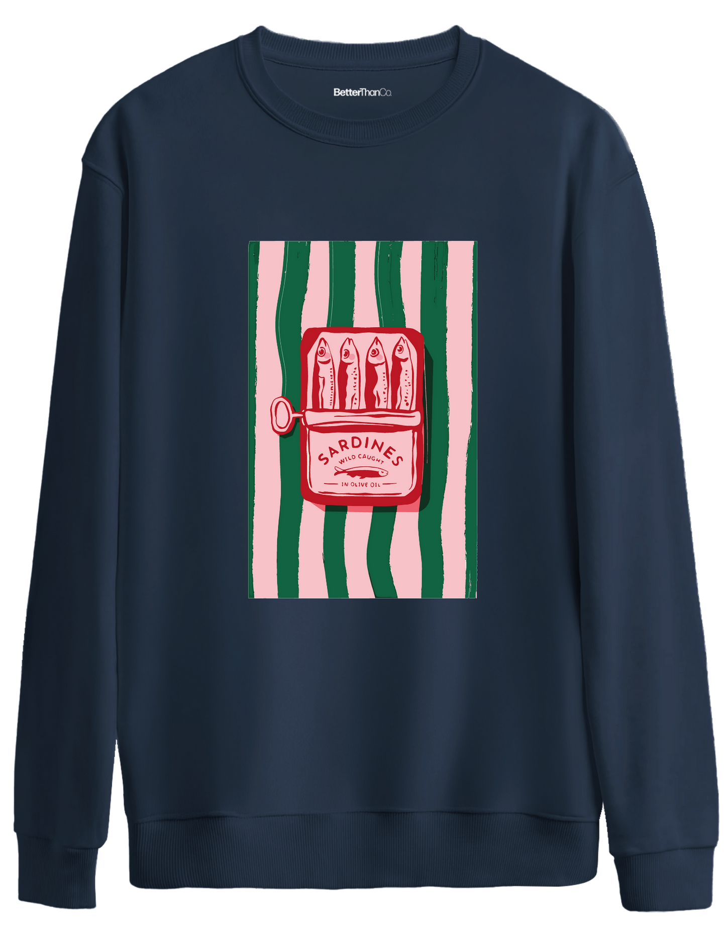 Sardines Baskılı Bisiklet Yaka Oversize Sweatshirt