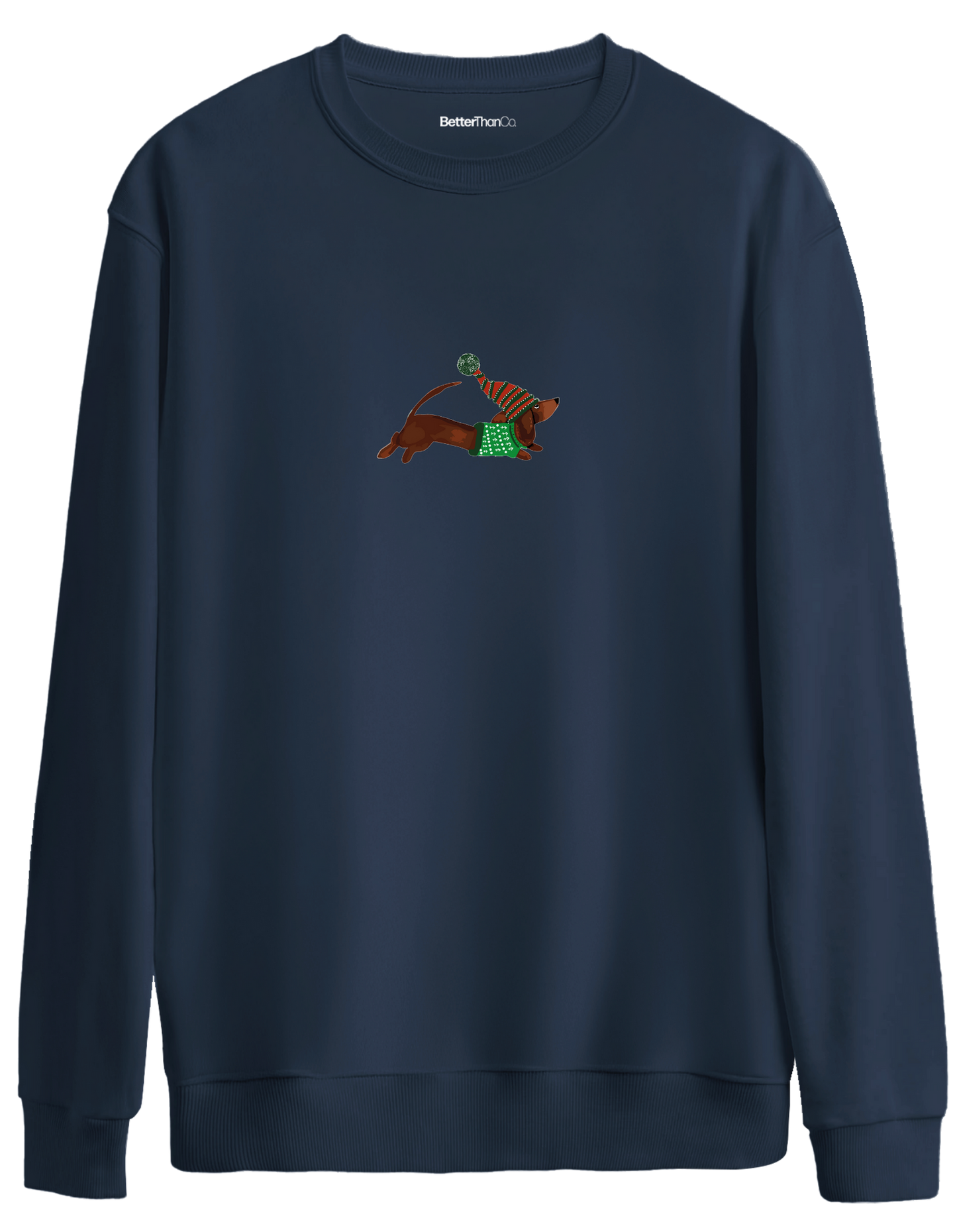 Santa Sausage Dog Baskılı Bisiklet Yaka Oversize Sweatshirt