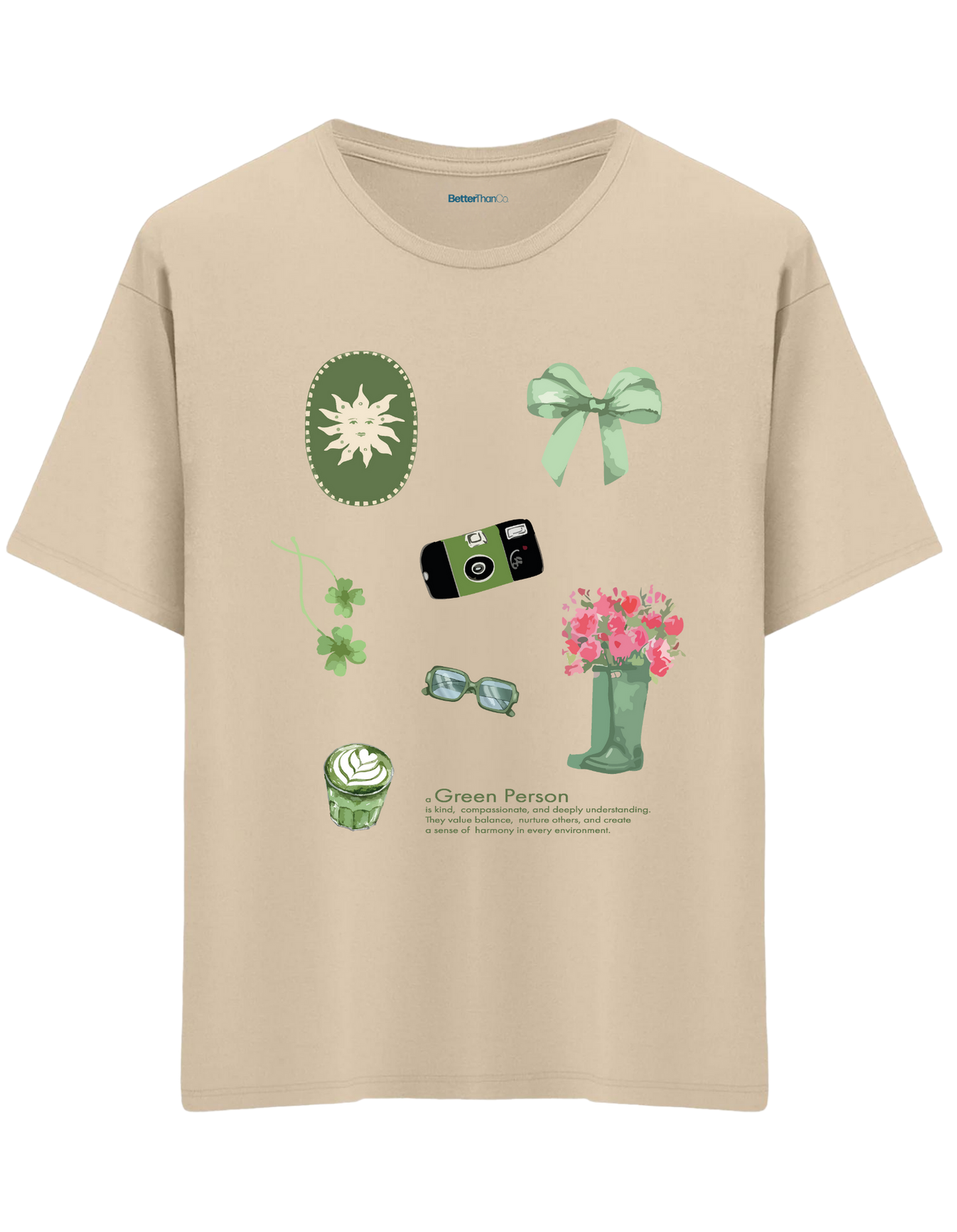 Green Person Baskılı Bisiklet Yaka Oversize T-shirt