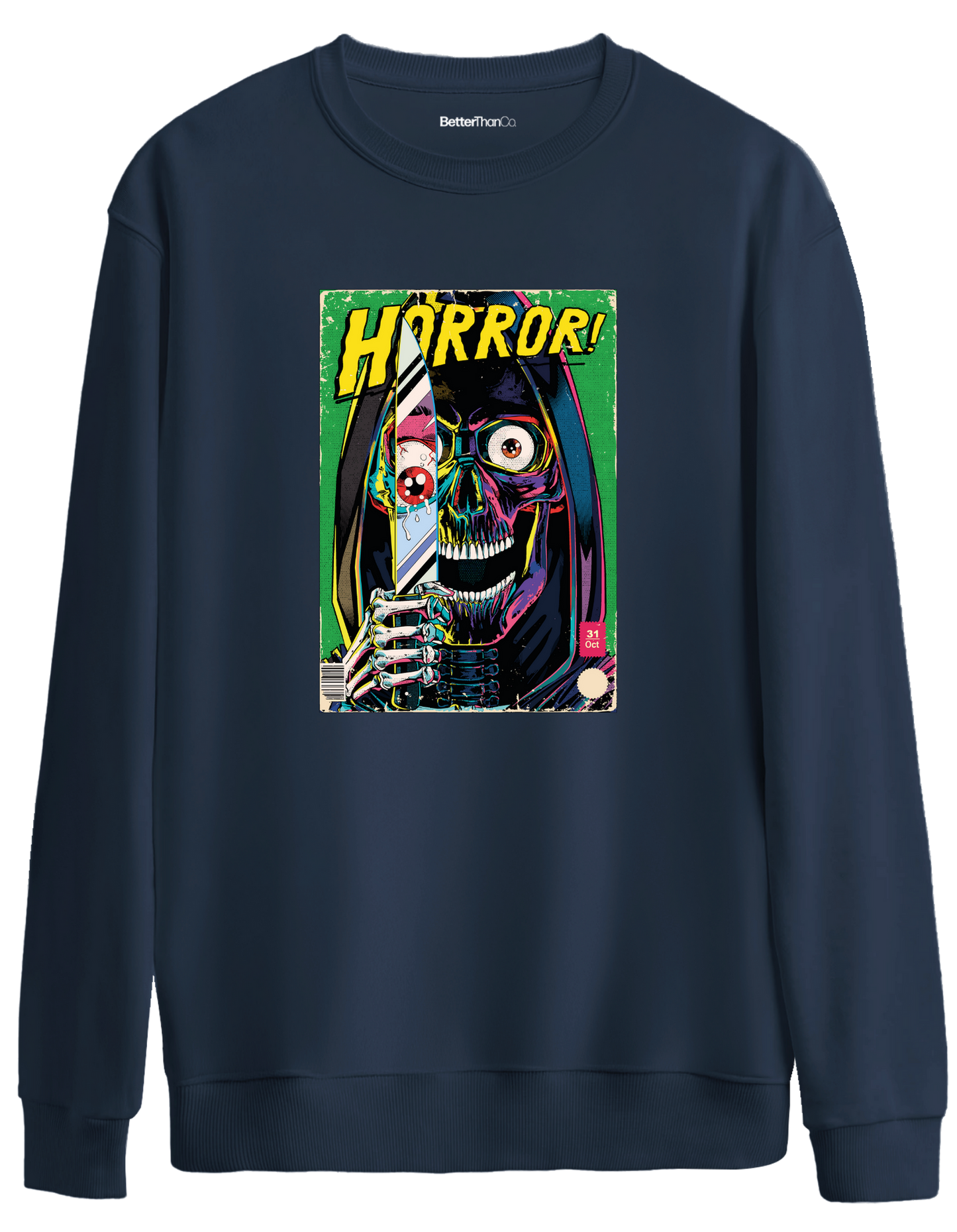 Horror Baskılı Bisiklet Yaka Oversize Sweatshirt