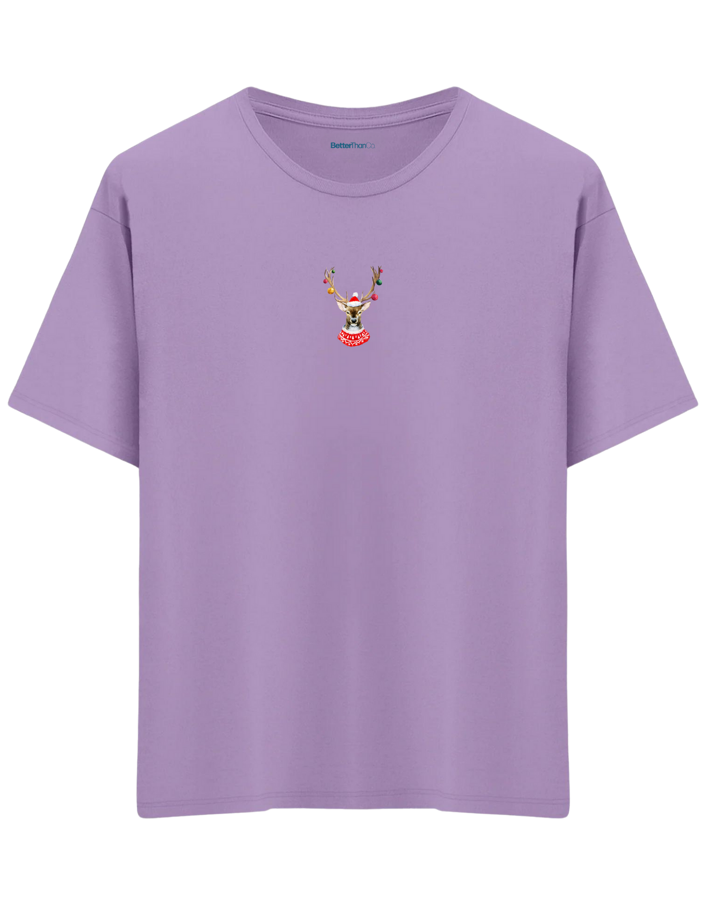 Reindeer Baskılı Bisiklet Yaka Oversize T-shirt