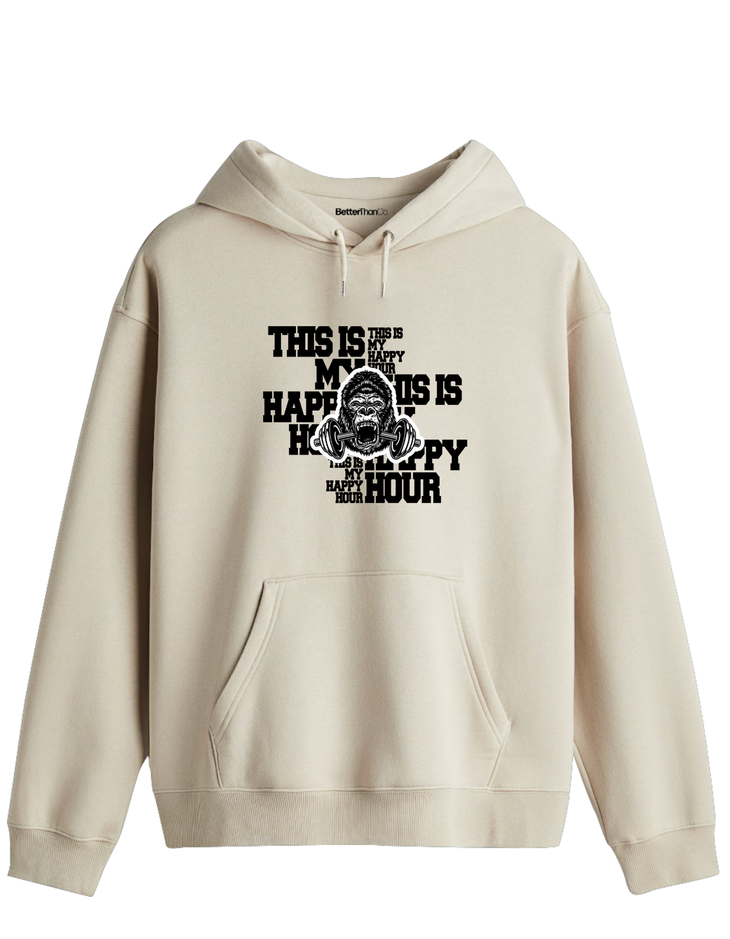 Happy Hour Baskılı Unisex Kapüşonlu Yaka Hoodie