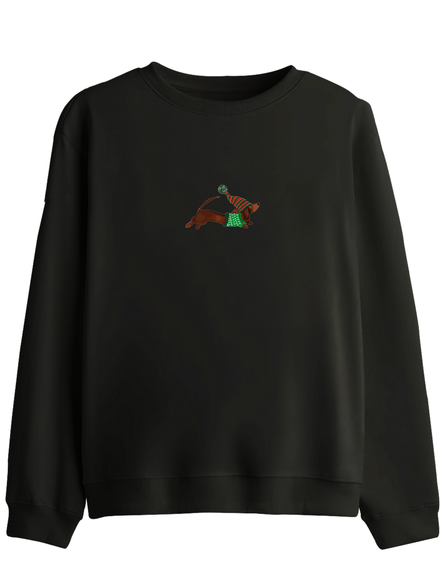 Santa Sausage Dog Baskılı Bisiklet Yaka Sweatshirt