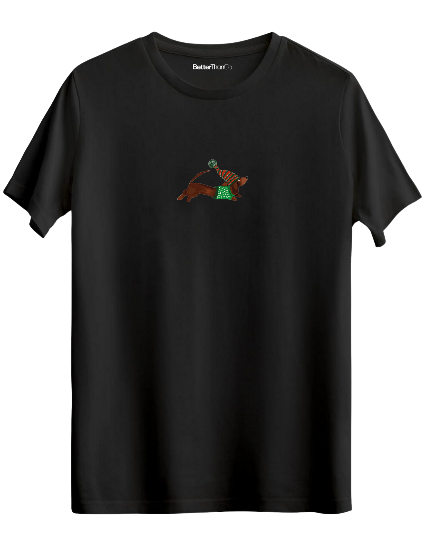 Santa Sausage Dog Baskılı Bisiklet Yaka Regular T-shirt