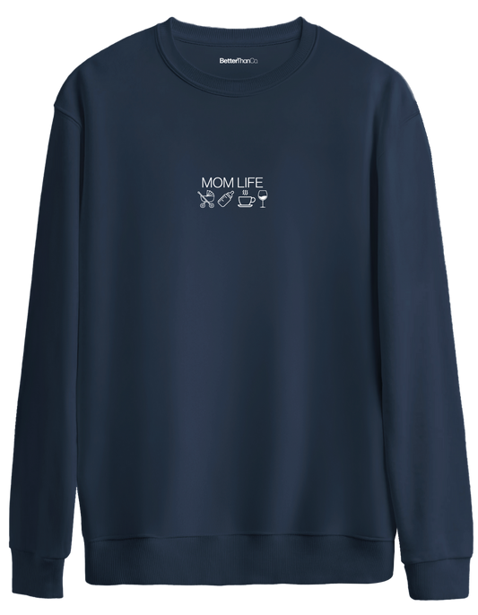 Mom Life Baskılı Bisiklet Yaka Oversize Sweatshirt