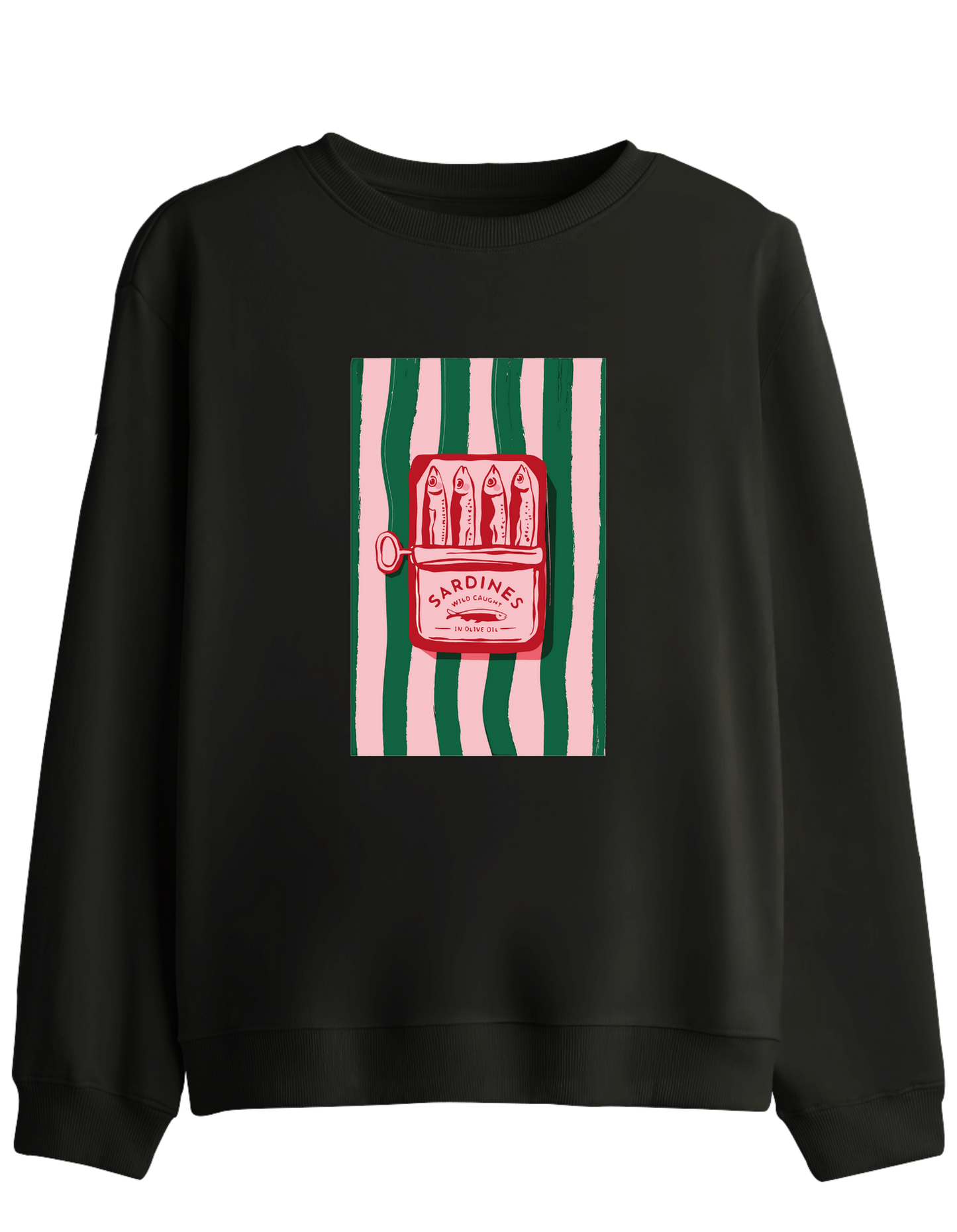 Sardines Baskılı Bisiklet Yaka Sweatshirt