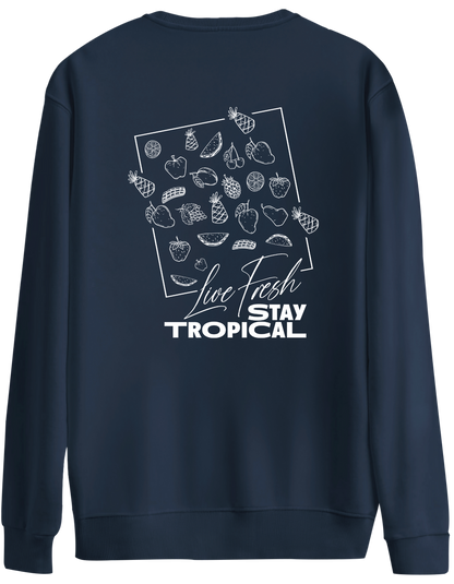 Tropical Baskılı Bisiklet Yaka Oversize Sweatshirt