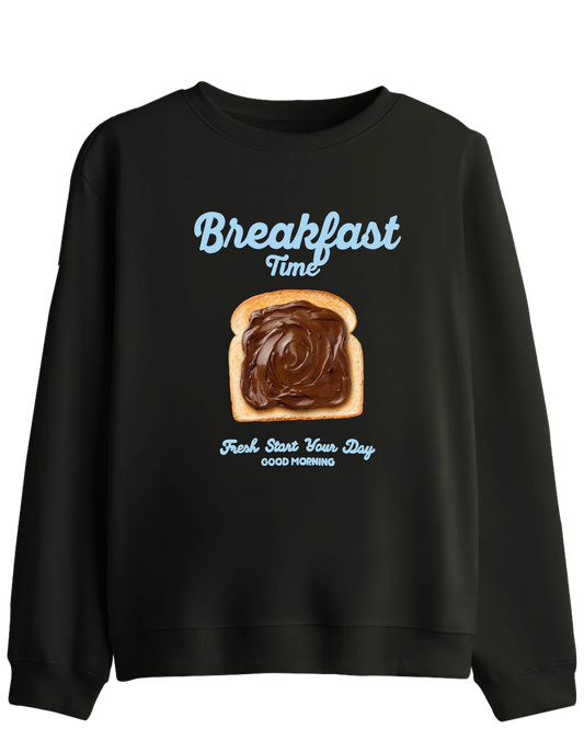 Breakfast Time Baskılı Bisiklet Yaka Sweatshirt