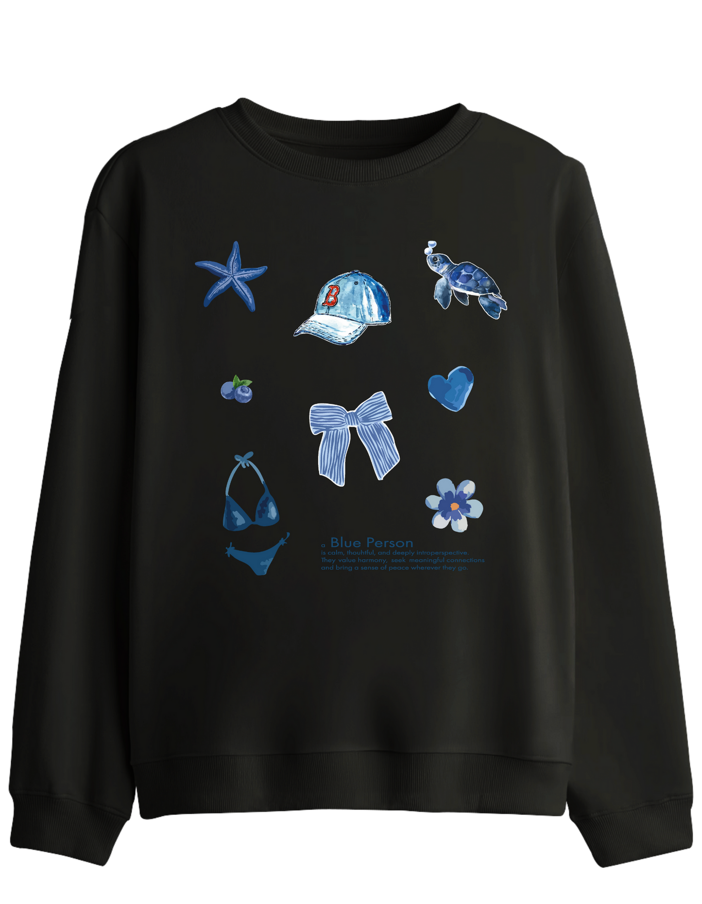 Blue Person Baskılı Bisiklet Yaka Sweatshirt