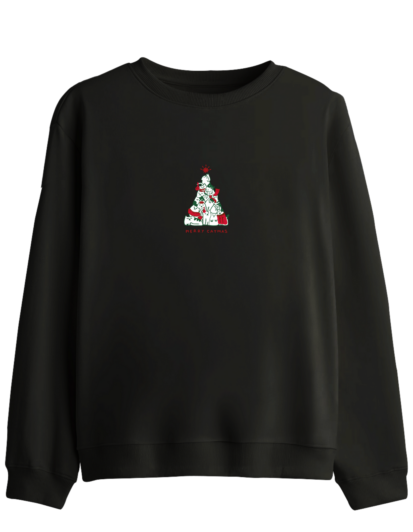 Catmas Baskılı Bisiklet Yaka Sweatshirt