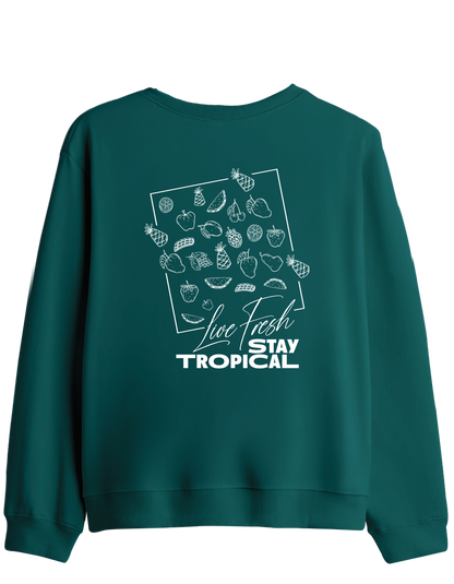 Tropical Baskılı Bisiklet Yaka Sweatshirt