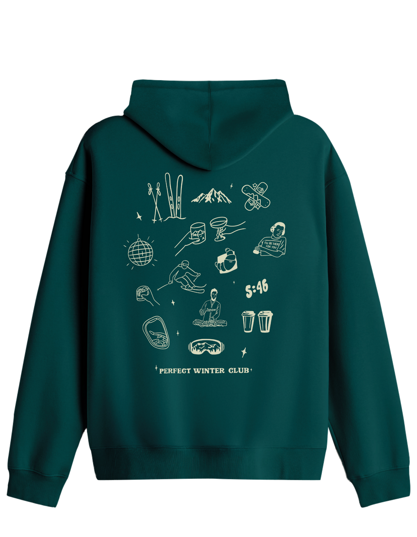 Winter Club Baskılı Unisex Kapüşonlu Yaka Hoodie