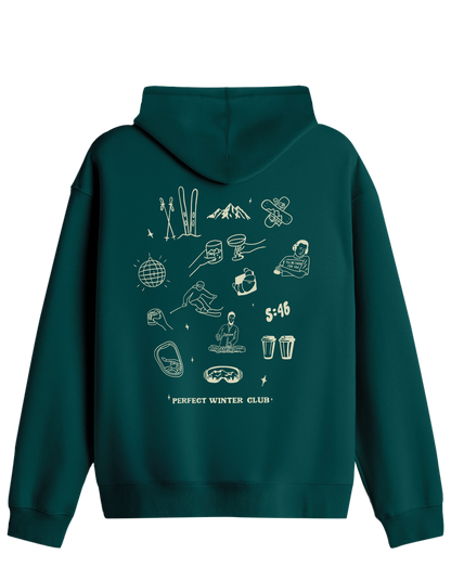 Winter Club Baskılı Unisex Kapüşonlu Yaka Hoodie