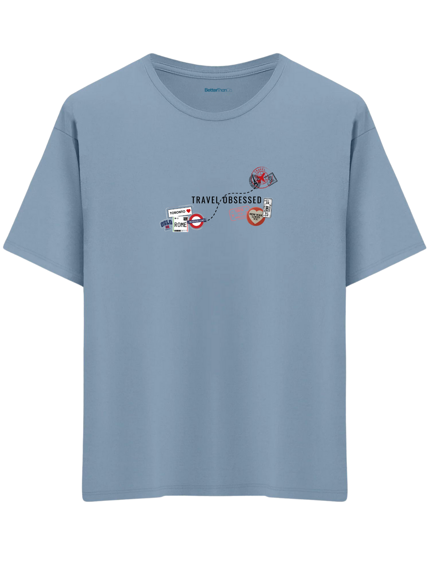 Travel Obsessed Baskılı Bisiklet Yaka Oversize T-shirt