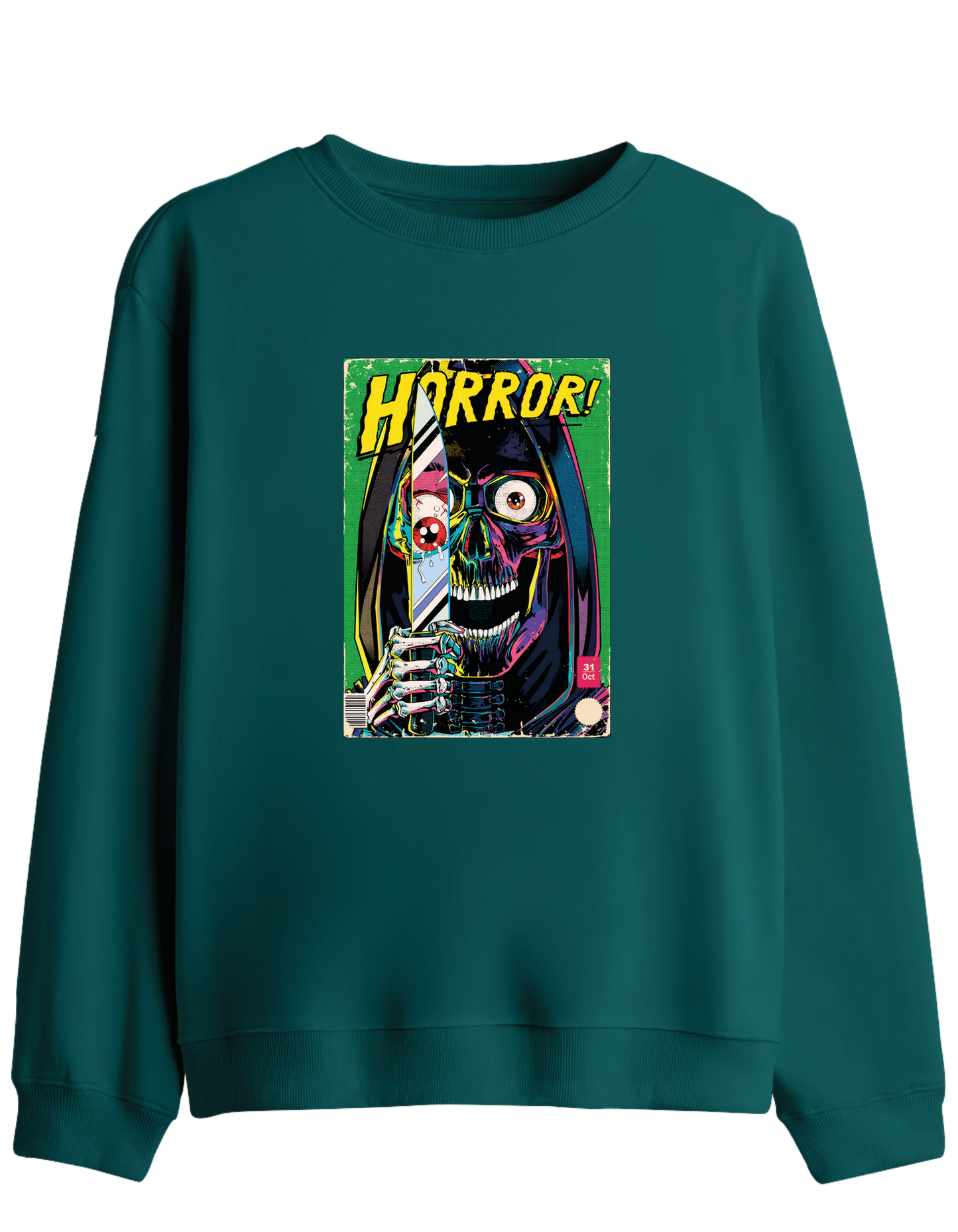 Horror Baskılı Bisiklet Yaka Sweatshirt