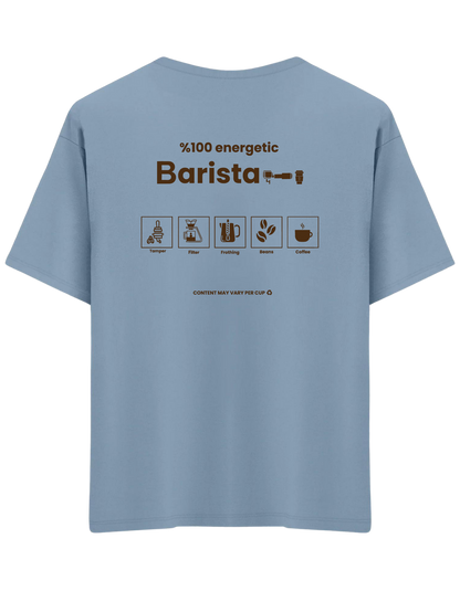 Barista Baskılı Bisiklet Yaka Oversize T-shirt