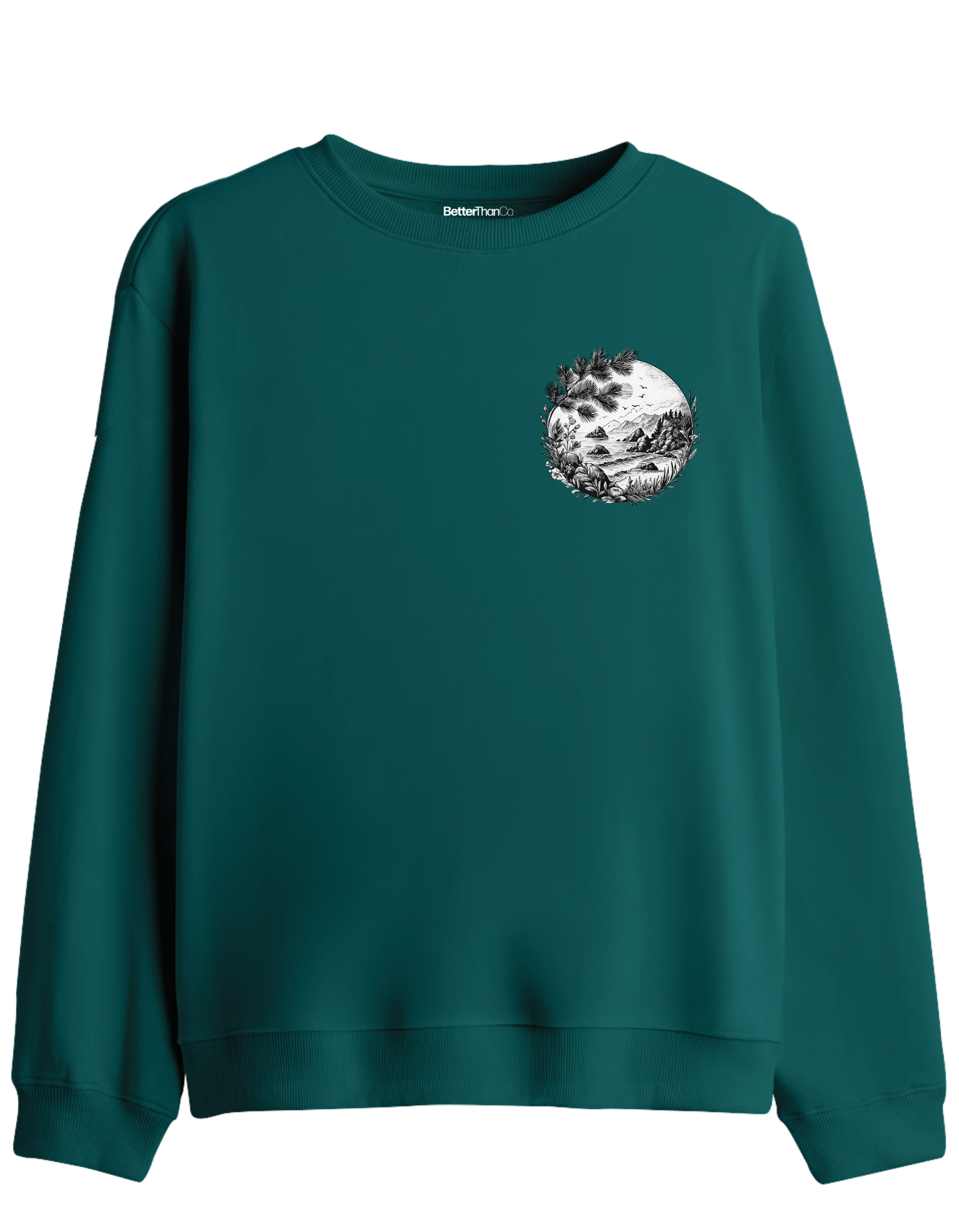 Nature Baskılı Bisiklet Yaka Sweatshirt