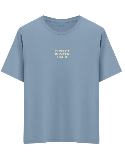 Winter Club Baskılı Bisiklet Yaka Oversize T-shirt