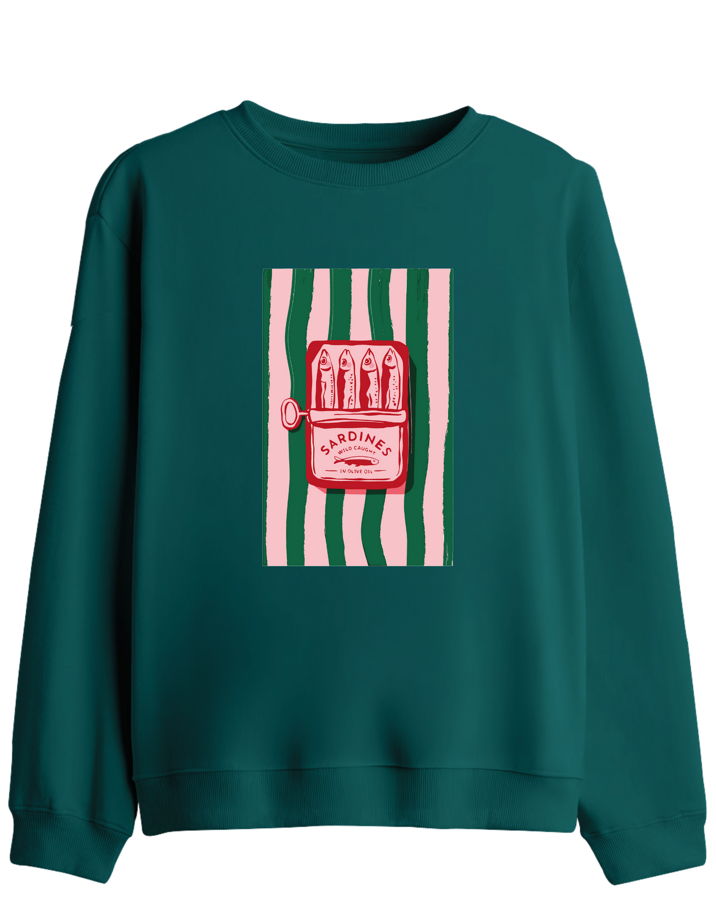 Sardines Baskılı Bisiklet Yaka Sweatshirt