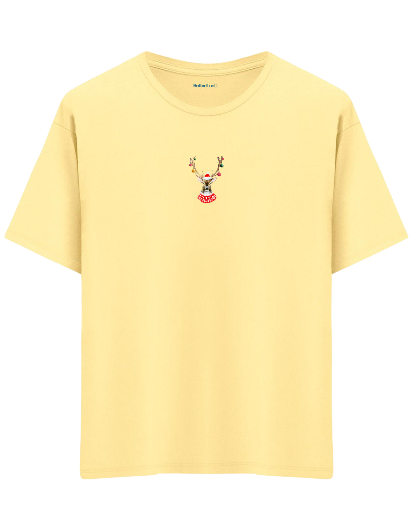 Reindeer Baskılı Bisiklet Yaka Oversize T-shirt