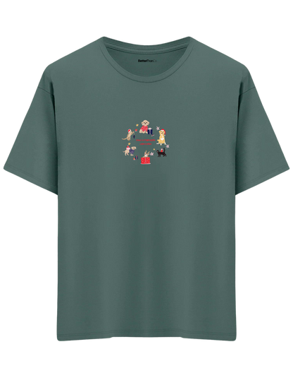 Paw-Mas Baskılı Bisiklet Yaka Oversize T-shirt
