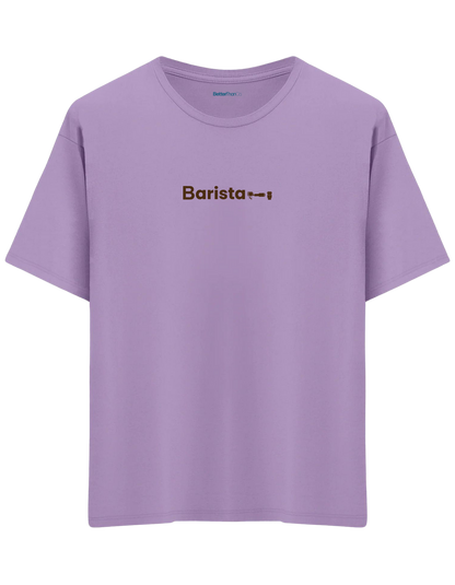 Barista Baskılı Bisiklet Yaka Oversize T-shirt