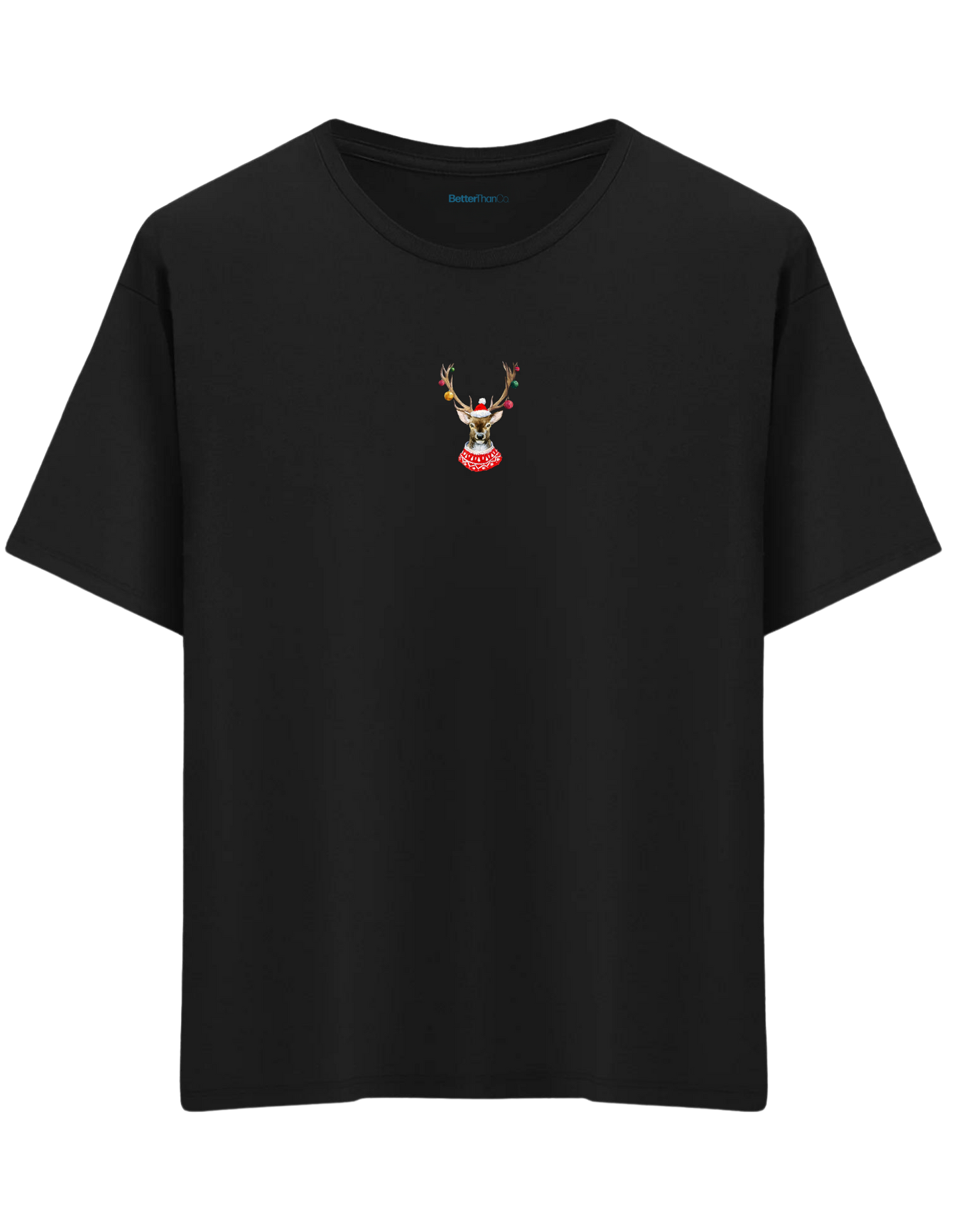 Reindeer Baskılı Bisiklet Yaka Oversize T-shirt
