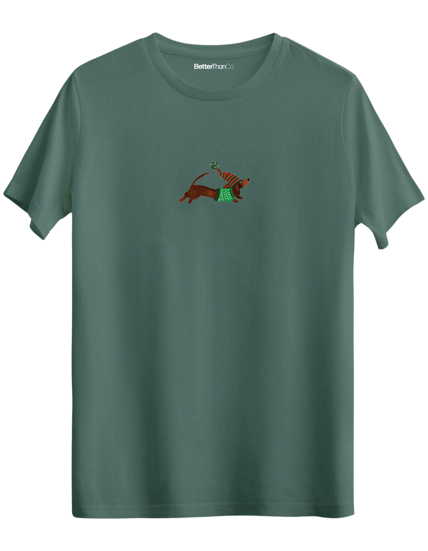 Santa Sausage Dog Baskılı Bisiklet Yaka Regular T-shirt