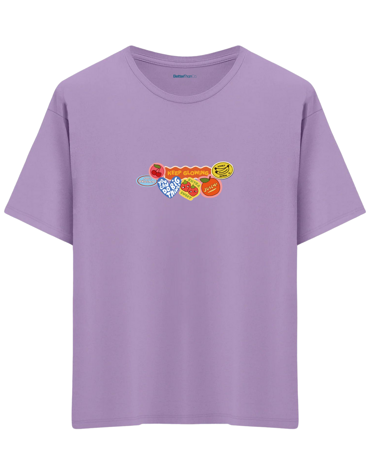 Fruits Baskılı Bisiklet Yaka Oversize T-shirt