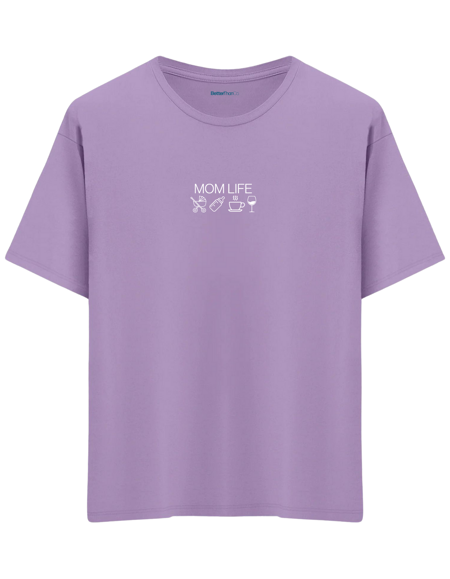 Mom Life Baskılı Bisiklet Yaka Oversize T-shirt