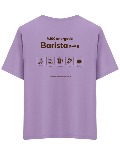 Barista Baskılı Bisiklet Yaka Oversize T-shirt