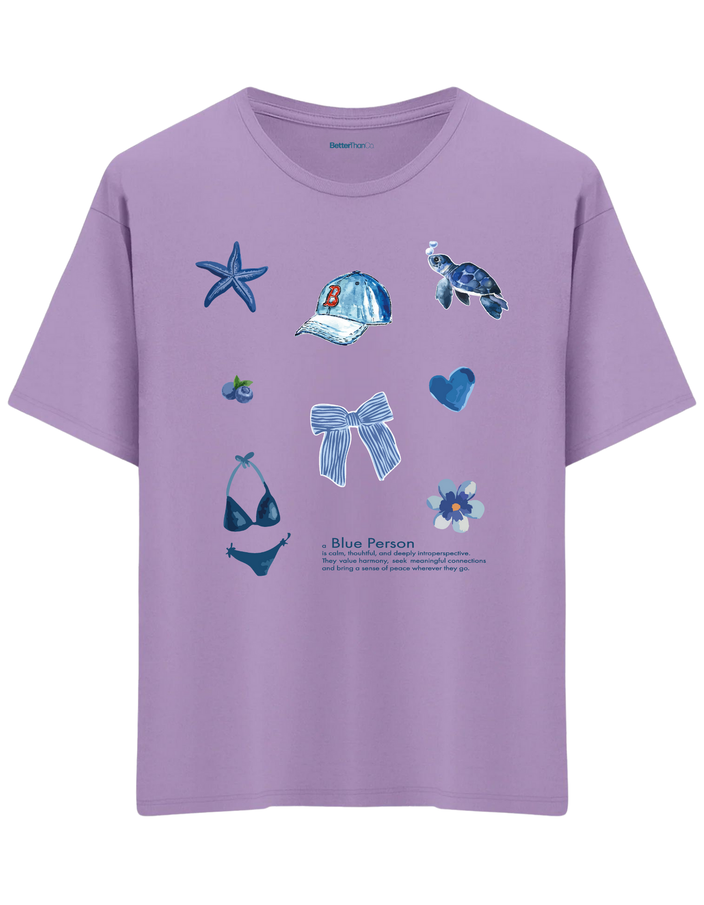 Blue Person Baskılı Bisiklet Yaka Oversize T-shirt