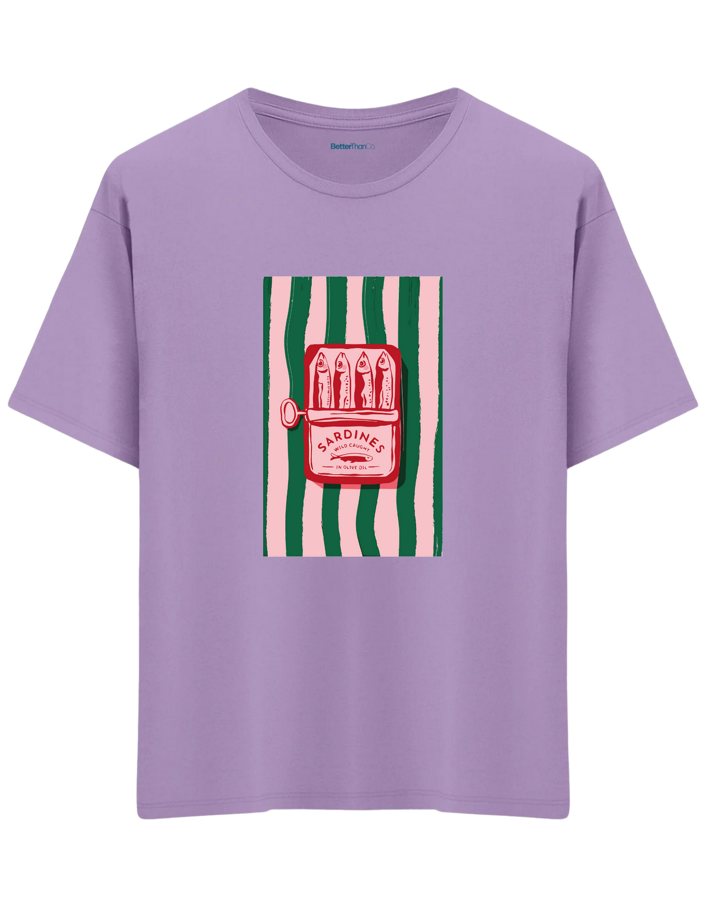 Sardines Baskılı Bisiklet Yaka Oversize T-shirt