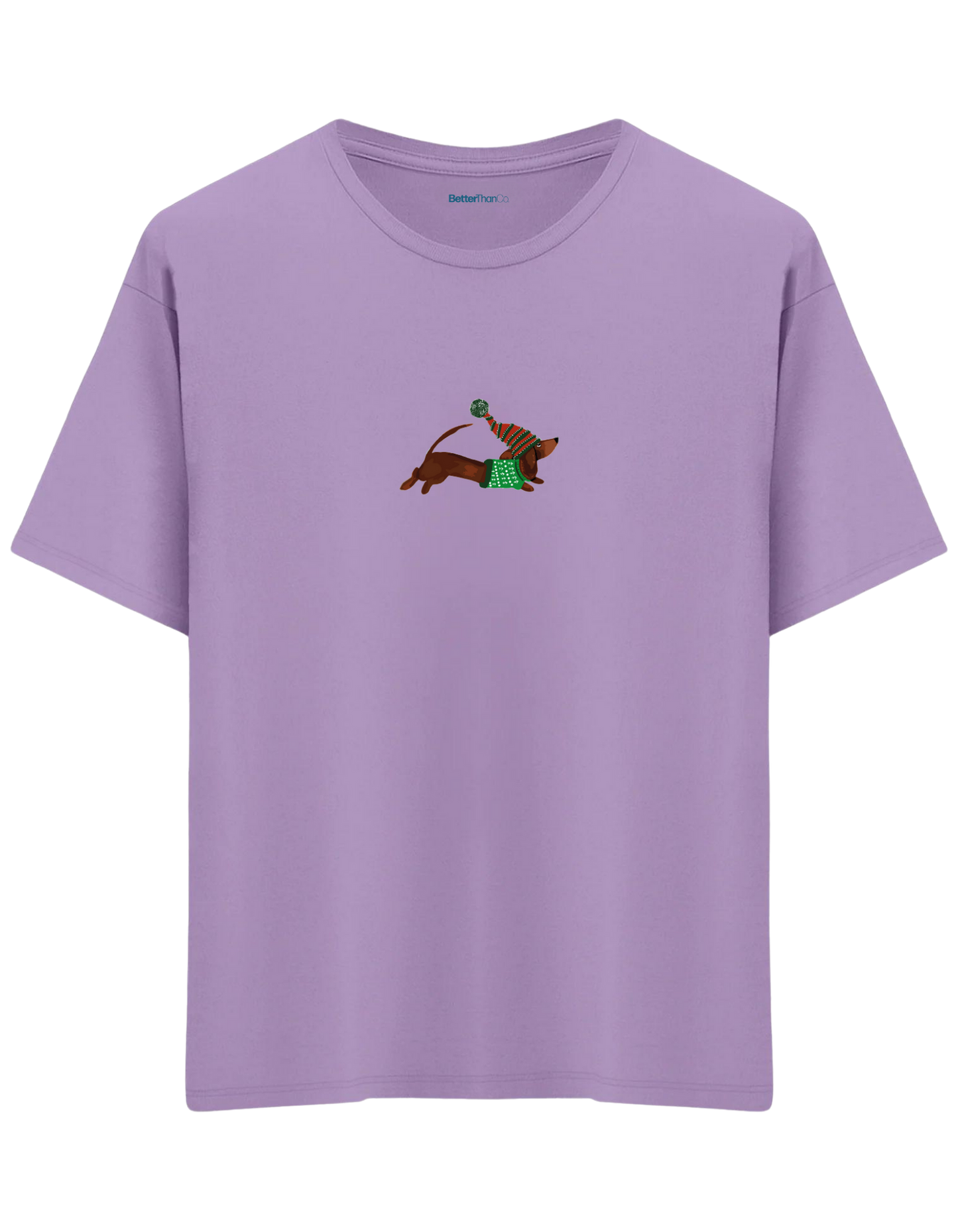 Santa Sausage Dog Baskılı Bisiklet Yaka Oversize T-shirt