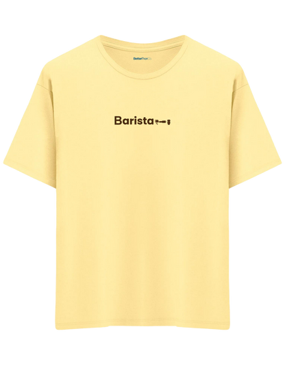 Barista Baskılı Bisiklet Yaka Oversize T-shirt