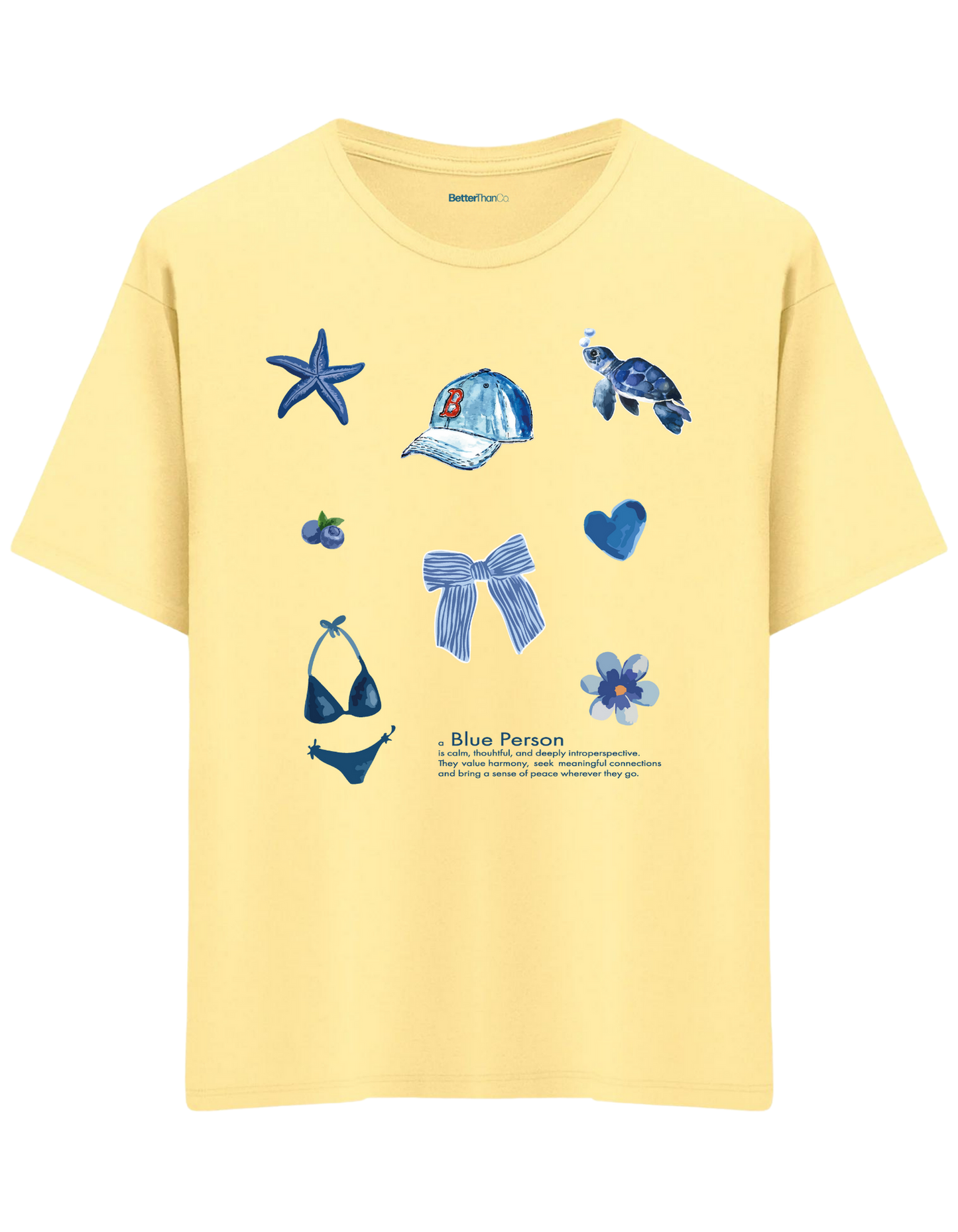 Blue Person Baskılı Bisiklet Yaka Oversize T-shirt