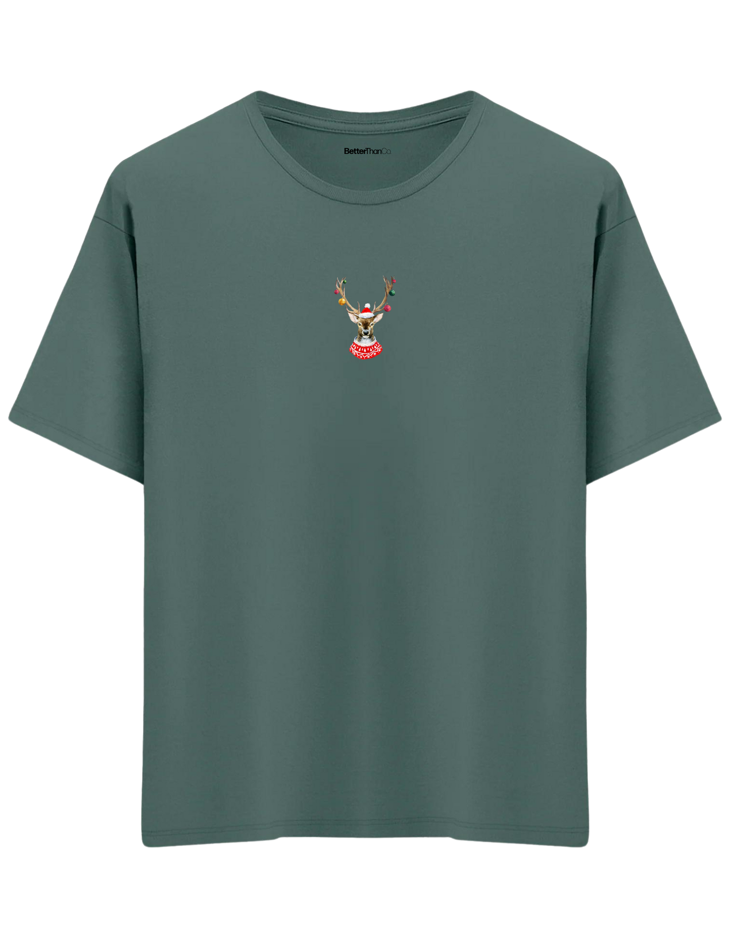 Reindeer Baskılı Bisiklet Yaka Oversize T-shirt