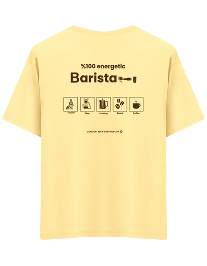Barista Baskılı Bisiklet Yaka Oversize T-shirt