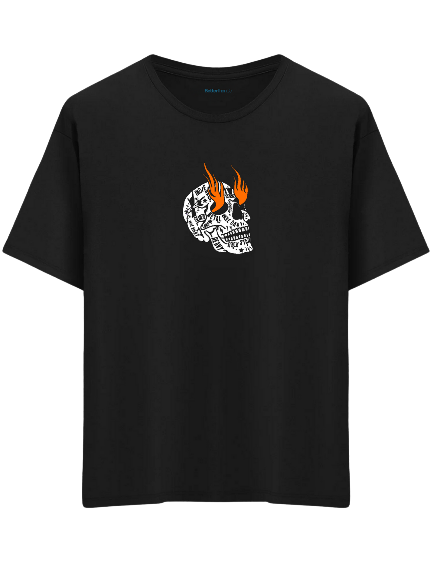 Rock Star Baskılı Bisiklet Yaka Oversize T-shirt